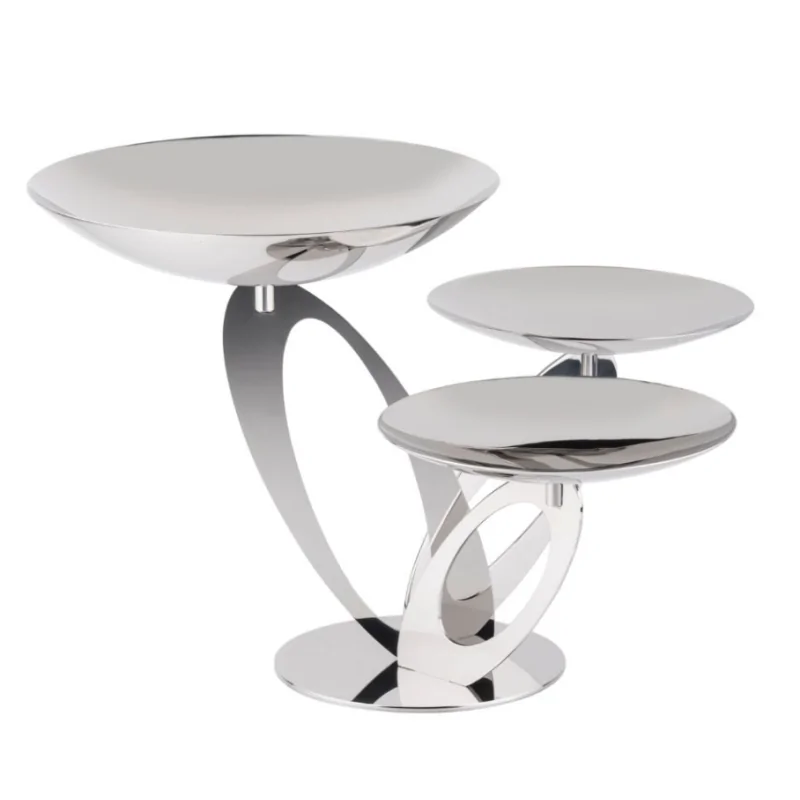 Polished Stand With 3 Rounded Plates (2 Plates Dia: 14 cm & 1 Plate Dia: 20 cm) - Dia: 34 cm H: 20 cm