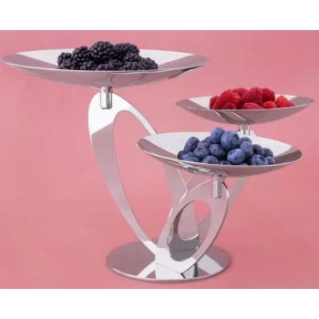 Polished Stand With 3 Rounded Plates (2 Plates Dia: 14 cm & 1 Plate Dia: 20 cm) - Dia: 34 cm H: 20 cm