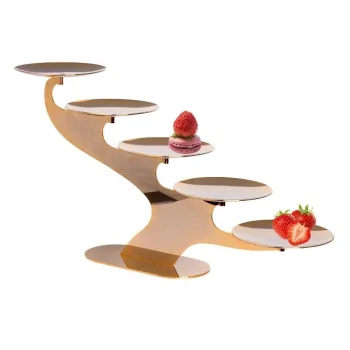 Gold Plated Linear Stand 5 Rounded Plates - 80 x 20 cm H: 40 cm