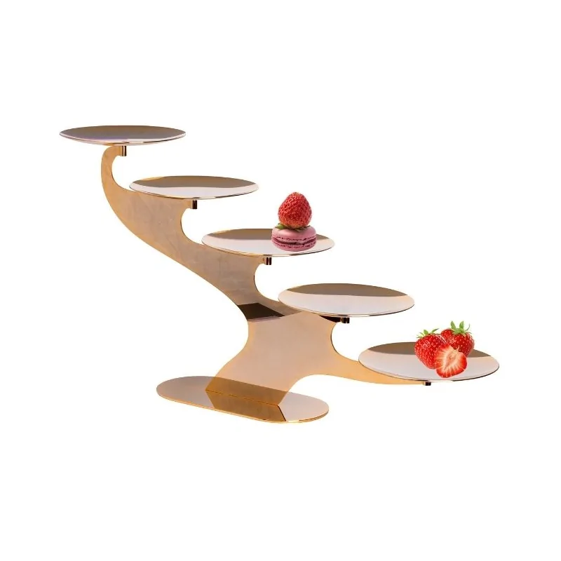 Gold Plated Linear Stand 5 Rounded Plates - 80 x 20 cm H: 40 cm