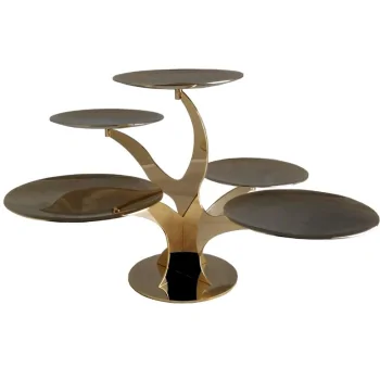 Gold Plated Stand With 5 Branches and 5 Rounded Plates - Dia: 59 cm H: 33 cm
