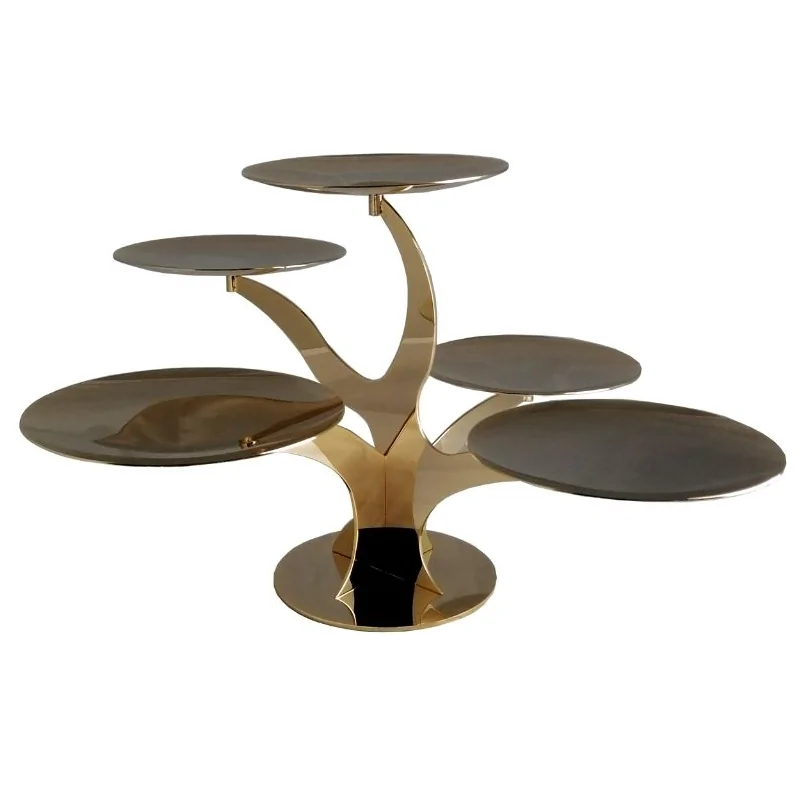 Gold Plated Stand With 5 Branches and 5 Rounded Plates - Dia: 59 cm H: 33 cm Gold Plated Stand With 5 Branches and 5 Rounded Plates - Dia: 59 cm H: 33 cm