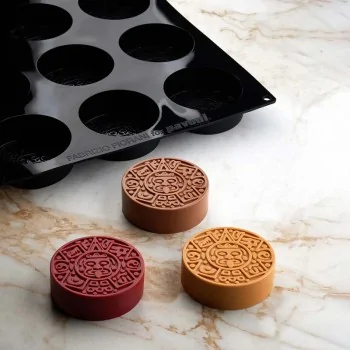 Professional Single Portion Silicone Mold - Aztec by Fabrizio Fiorani - ø 80 mm x 30 h mm - 12 cavity - 135ml
