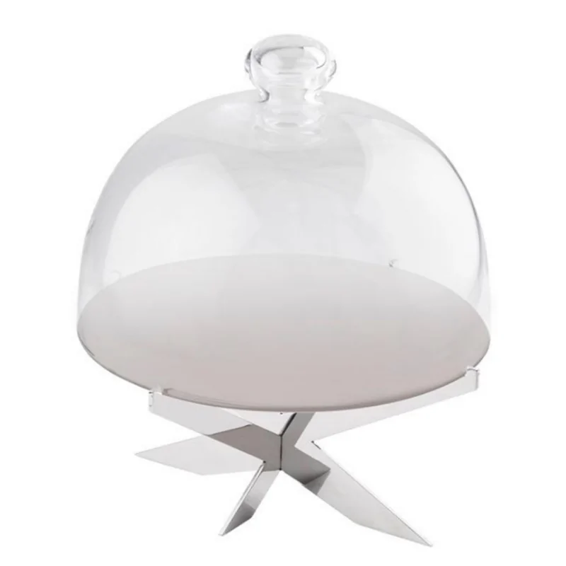 Polished Cake Stand With Glass Dome - 28 cm H: 34 cm Polished Cake Stand With Glass Dome - 28 cm H: 34 cm
