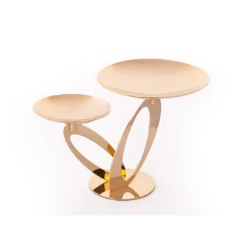 Gold Stand With 2 Plates (1 Plate Dia: 20 cm & 1 Plate Dia: 14 cm) - 35 x 20 cm H: 22 cm