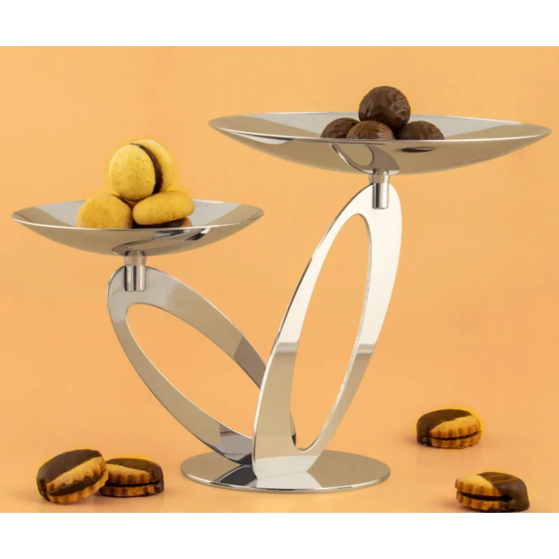 Gold Stand With 2 Plates (1 Plate Dia: 20 cm & 1 Plate Dia: 14 cm) - 35 x 20 cm H: 22 cm Gold Stand With 2 Plates (1 Plate Dia: 20 cm & 1 Plate Dia: 14 cm) - 35 x 20 cm H: 22 cm