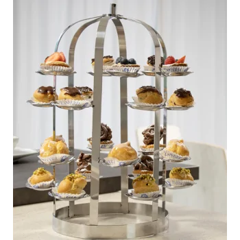 Polished Stand With 24 Small Plates - Dia: 32 cm H: 40 cm