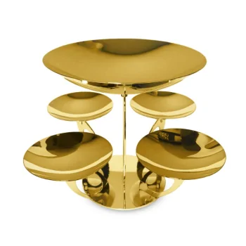 Gold Stand With 4 Cups - Dia: 14 cm and 1 Cup - Dia: 28 cm - Dia: 36 cm H: 26 cm