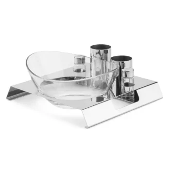 Polished Salad Tray With Glass Bowl, Steel Holders and Plexiglass Salt and Pepper - 30 x 30 cm H: 4 cm