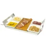 Polished Tray With 4 Porcelain Dishes and 1 Wooden Cutting Board - 34.5 x 22 cm H: 5 cm