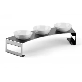 Polished Nuts Stand With 3 Porcelain Dishes - 38 x 10 cm H: 6 cm