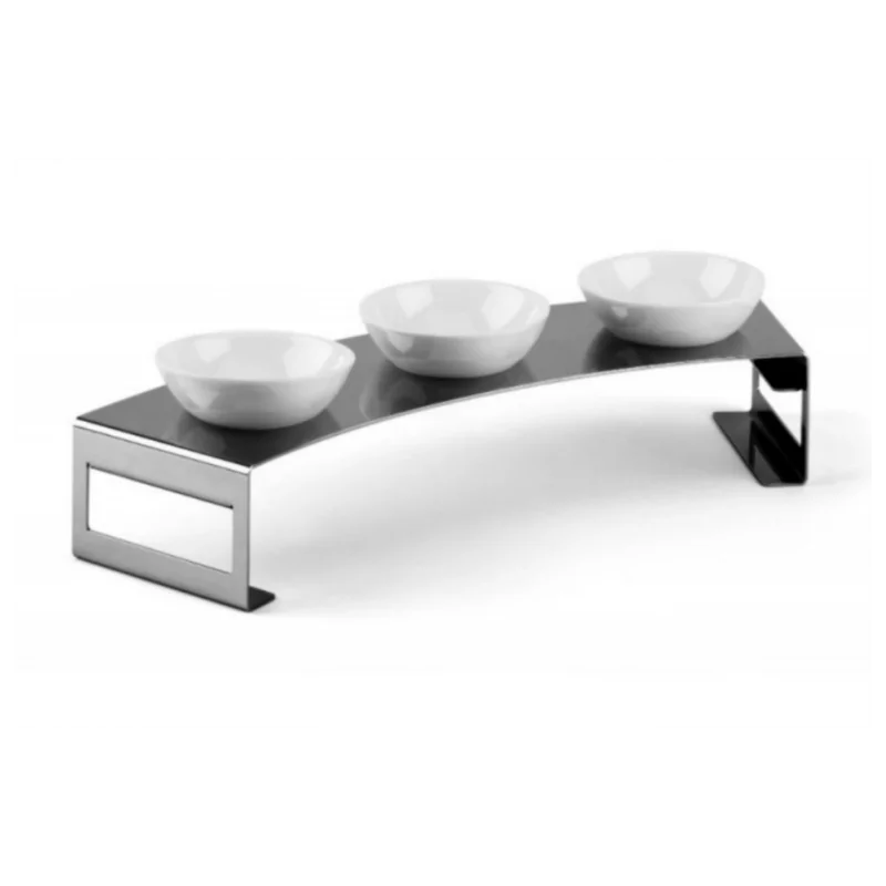 Polished Nuts Stand With 3 Porcelain Dishes - 38 x 10 cm H: 6 cm