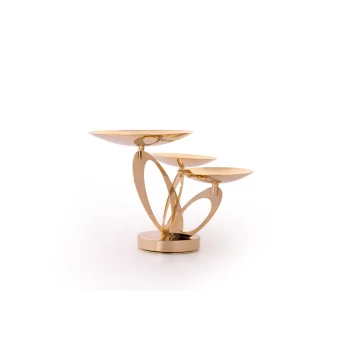 Gold Plated Stand With 3 Rounded Plates (2 Plates Dia: 14 cm & 1 Plate Dia: 20 cm) - Dia: 34 cm H: 20 cm