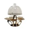 Gold Plated Stand With 5 Cups - Dia: 14 cm and Plate With Glass Dome - Dia: 28 cm - Dia: 40 cm H: 44 cm