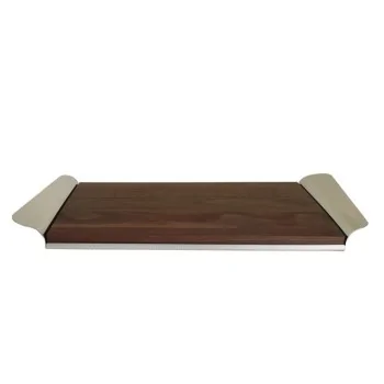 Polished Stainless Steel Tray With Canaletto Walnut Wood - 55 x 26 cm H: 5 cm