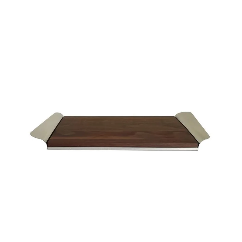 Polished Stainless Steel Tray With Canaletto Walnut Wood - 55 x 26 cm H: 5 cm