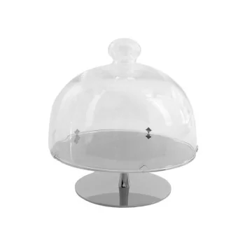 Polished Stand In Stainless Steel With Glass Dome - Dia: 24 cm H: 21 cm