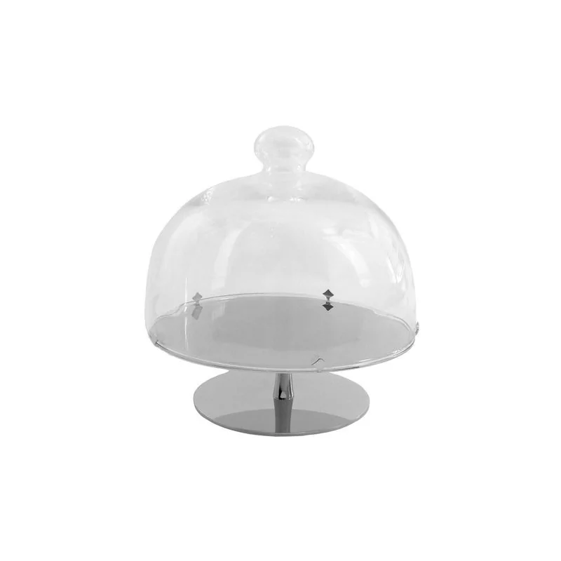Polished Stand In Stainless Steel With Glass Dome - Dia: 24 cm H: 21 cm