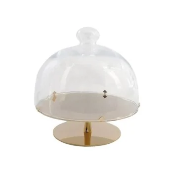 Gold Stand In Stainless Steel With Glass Dome - Dia: 24 cm H: 21 cm