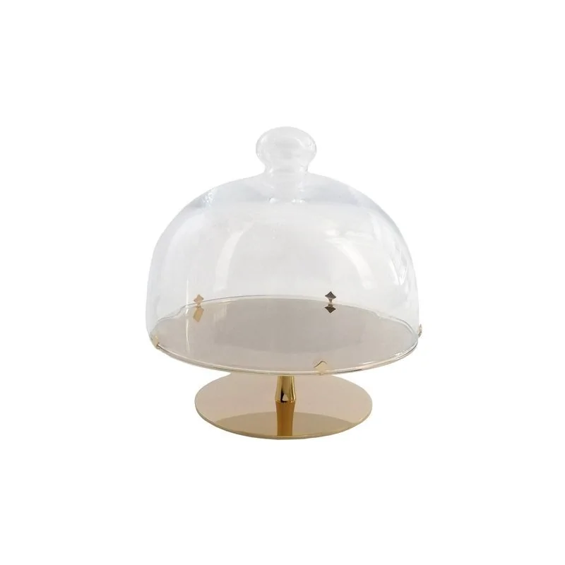 Gold Stand In Stainless Steel With Glass Dome - Dia: 24 cm H: 21 cm