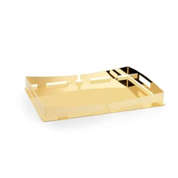 Gold Plated Rectangular Tray - 39 x 28 cm H: 5 cm