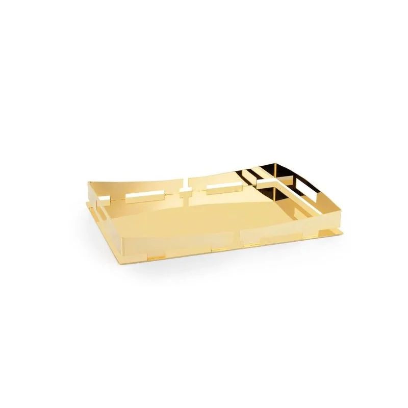 Gold Plated Rectangular Tray - 39 x 28 cm H: 5 cm