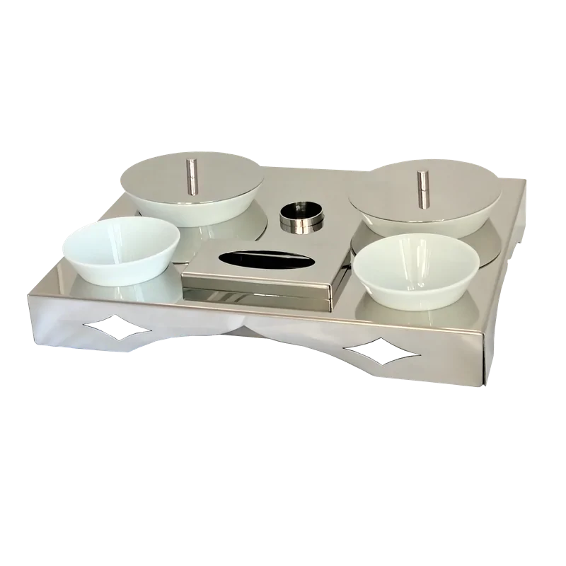 Polished Concept Tray With 2 Ceramic Cups - Dia: 16 cm & 2 Ceramic Cups - Dia: 11 cm - 45 x 35 cm H: 6 cm