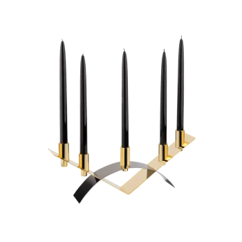 Polished Black/Gold Plated 5 Flame Candleholder - 50 x 7 cm H: 19 cm