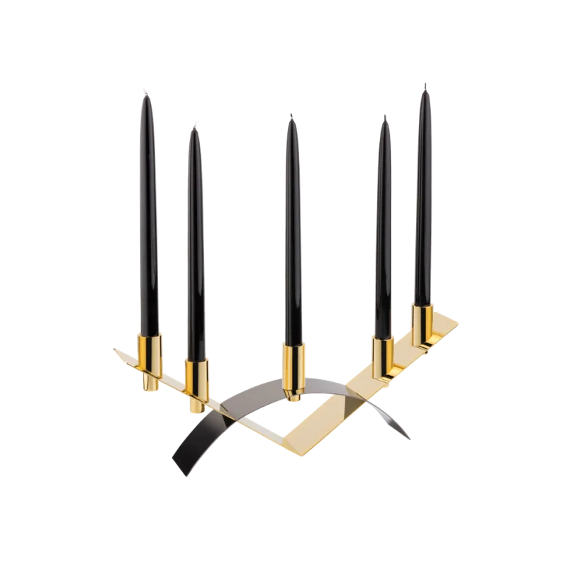 Polished Black/Gold Plated 5 Flame Candleholder - 50 x 7 cm H: 19 cm Polished Black/Gold Plated 5 Flame Candleholder - 50 x 7 cm H: 19 cm