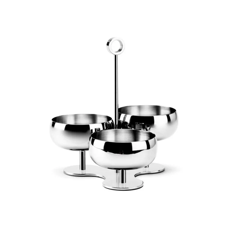 Polished Nuts Holder With 3 Cups - 22.5 x 20 cm H: 20 cm