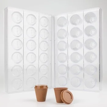 Professional Polycarbonate Barista Coffee Cup Chocolate Praline Mold - ø 35 x h 35 mm - 8gr - 18 Cavities
