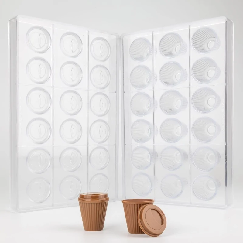Professional Polycarbonate Barista Coffee Cup Chocolate Praline Mold - ø 35 x h 35 mm - 8gr - 18 Cavities
