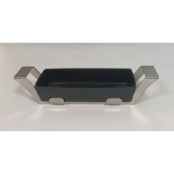 Polished Black Rectangular Porcelain Dish With Stainless Steel Holder - 33 X 15 H: 6.8 cm