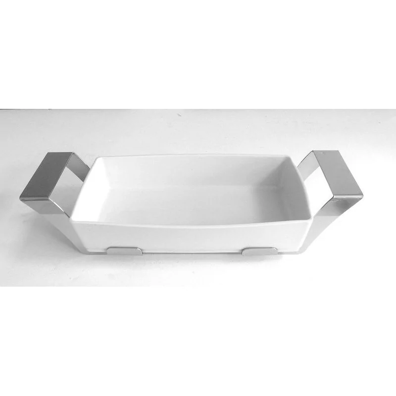 Polished Rectangular Porcelain Dish With Stainless Steel Holder - 33 X 19 H: 6.8 cm