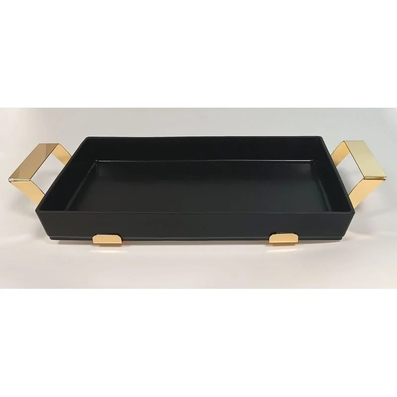 Polished Black Rectangular Porcelain Dish With Stainless Steel Holder - 54 X 33 H: 6.8 cm