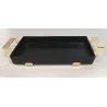 Polished Black Rectangular Porcelain Dish With Stainless Steel Holder - 54 X 33 H: 6.8 cm