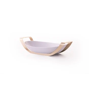 Gold Oval Porcelain Dish With Stainless Steel Holder - 35 X 25.5 H: 6.5 cm