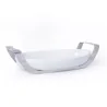 Polished Oval Porcelain Dish With Stainless Steel Holder - 39 X 23.5 H: 6 cm