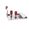 Polished Tray With 3 Porcelain Dishes and 1 Flower Vase - 46 x 33 cm H: 4 cm
