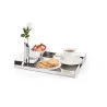 Polished Tray With 2 Squared Porcelain Dishes and 1 Flower Vase - 38.5 x 27.5 cm H: 4 cm