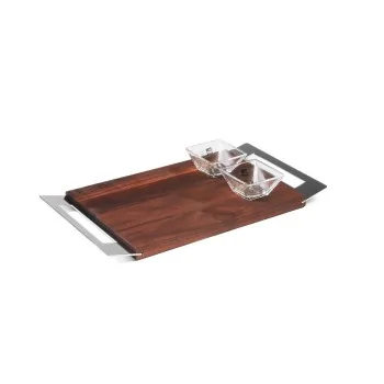 Polished Cutting Board With Glass Bowls - 22 x 33 cm