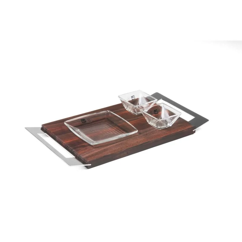 Polished Cutting Board With Glass Plate and Bowls - 22 x 33 cm Polished Cutting Board With Glass Plate and Bowls - 22 x 33 cm