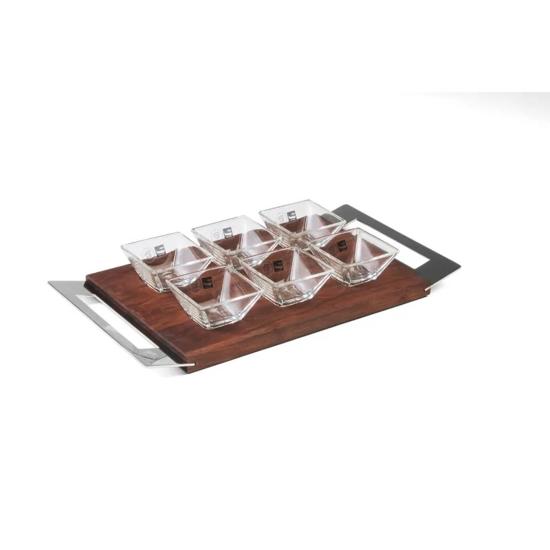 Polished Cutting Board With 6 Glass Bowls - 22 x 33 cm Polished Cutting Board With 6 Glass Bowls - 22 x 33 cm