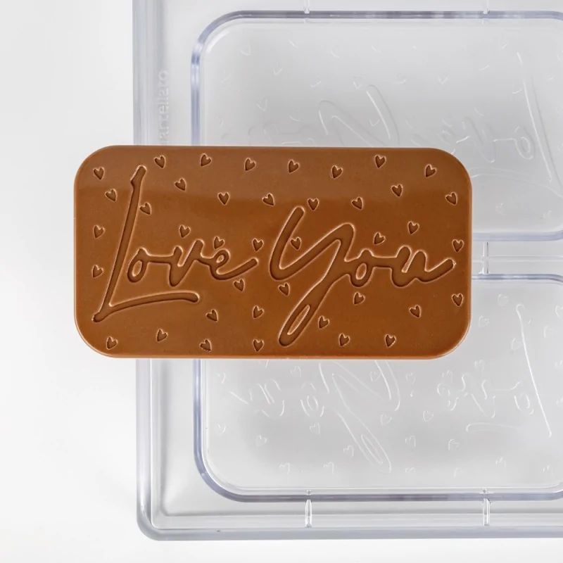 Professional Polycarbonate "Love You" Chocolate Tablet Mold - 130 mm x 70 mm h 10 mm - 100gr - 3 Cavities