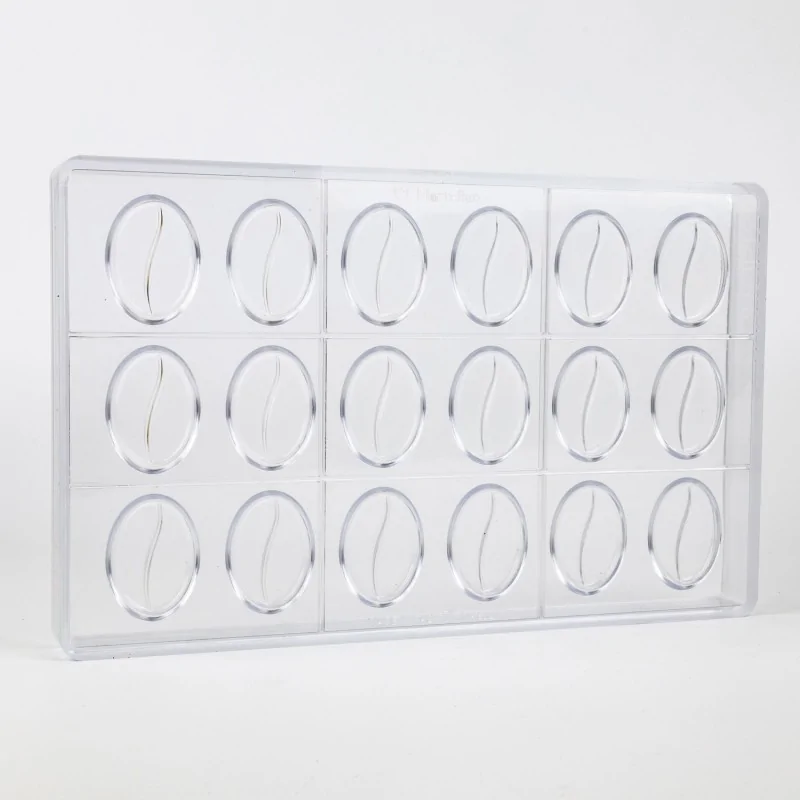 Professional Polycarbonate Coffee Chocolate Napolitain Mold - 40 mm x 28 mm h 4 mm - 4gr - 18 Cavities Professional Polycarbonate Coffee Chocolate Napolitain Mold - 40 mm x 28 mm h 4 mm - 4gr - 18 Cavities