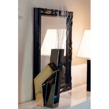 Polished Black /Gold Flower Vase - 21 x 21 cm H: 47 cm