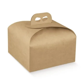 Natural Kraft Panettone Cardboard Box with Handle - 245 mm x 245 mm x 130 mm - Pack of 25