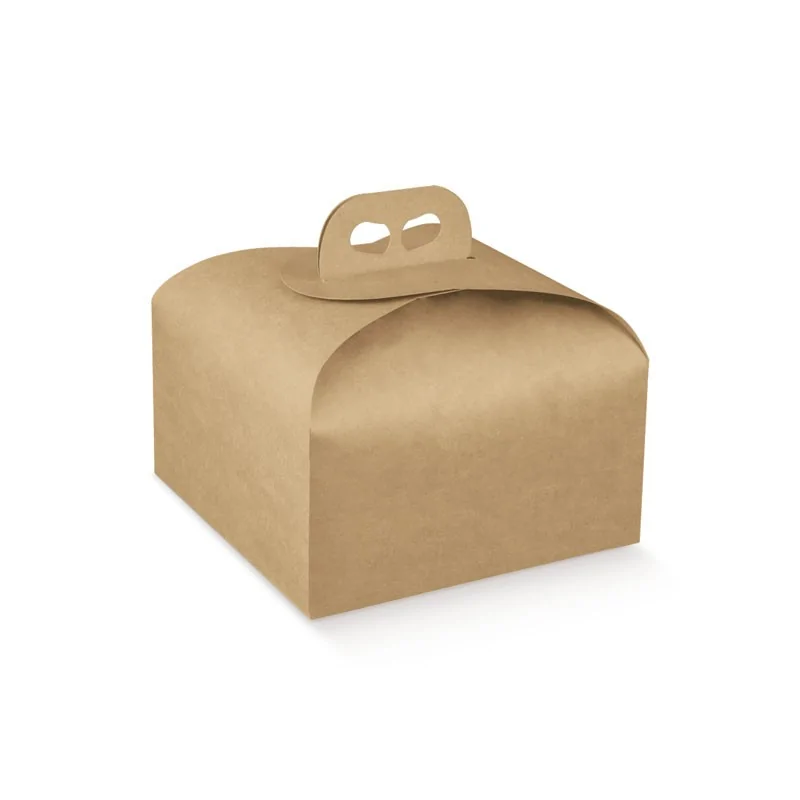 Natural Kraft Panettone Cardboard Box with Handle - 245 mm x 245 mm x 130 mm - Pack of 25 Natural Kraft Panettone Cardboard Box with Handle - 245 mm x 245 mm x 130 mm - Pack of 25