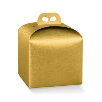 Gold Fiber Linen Texture Panettone Cardboard Box with Handle - 160 mm x 160 mm x 140 mm - Pack of 25