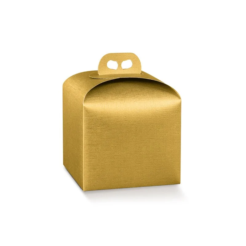 Gold Fiber Linen Texture Panettone Cardboard Box with Handle - 200mm x 200mm x 180mm - Pack of 25